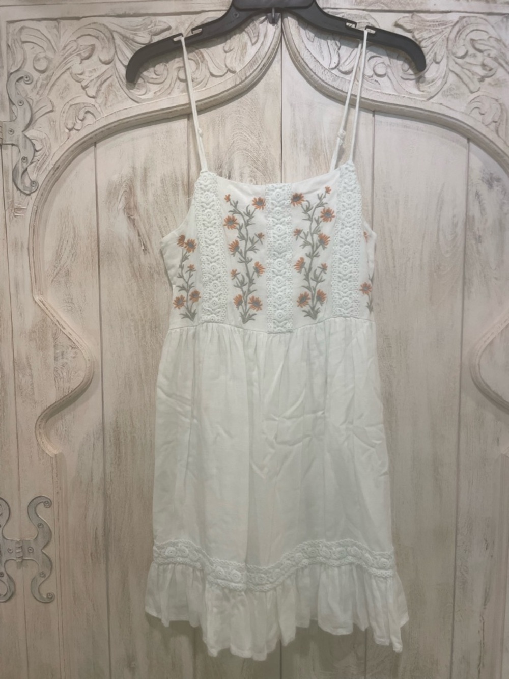 Girls White Floral Embroidered Sundress